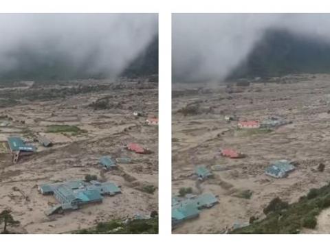 थामे गाउँमा आएको बाढीमा ७ जनाको उद्धार, एउटा विद्यालयसहित १४ वटा घर बगायो